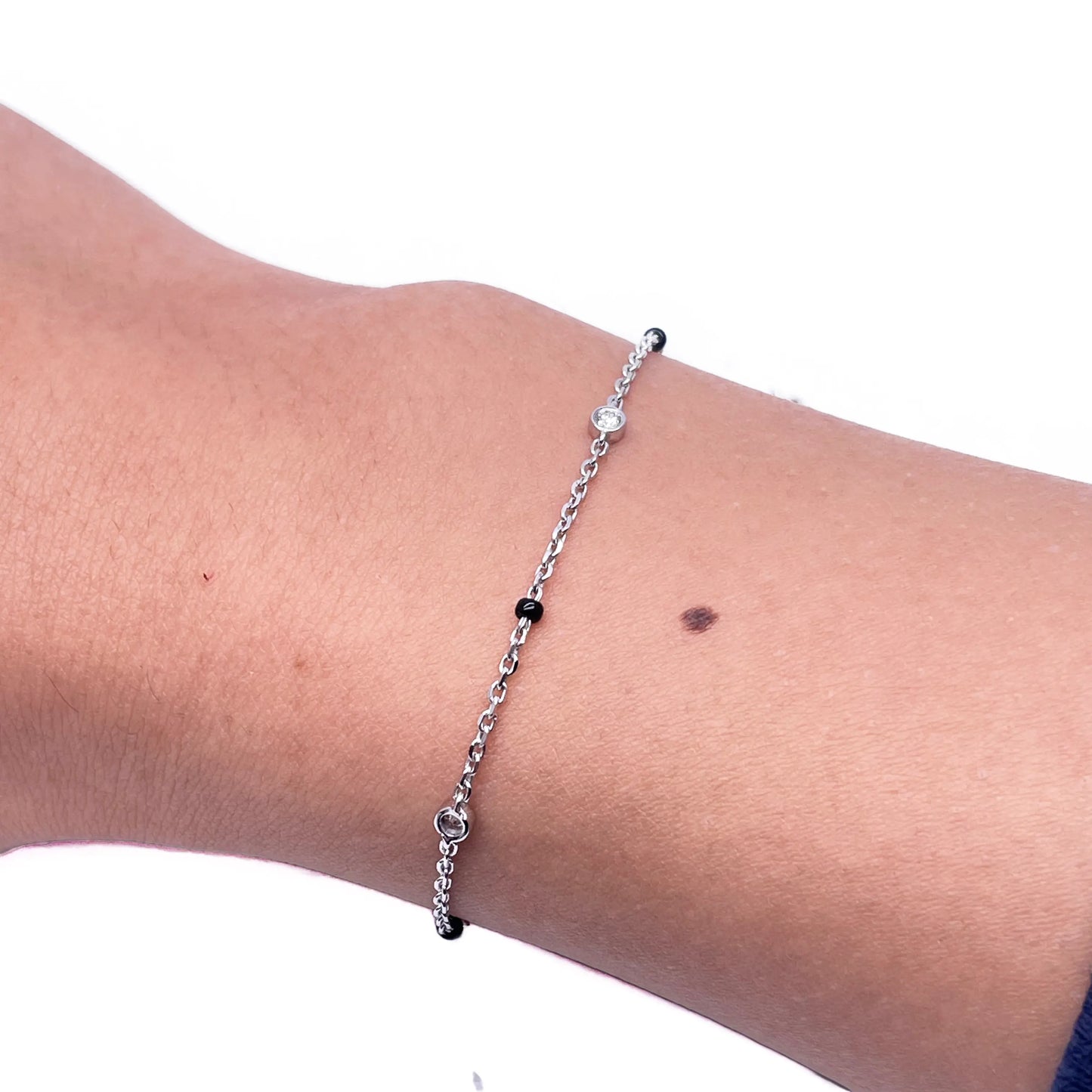 18ct White Gold Natural Diamond By Yard Mangalsutra Bracelet, 0.20ct 