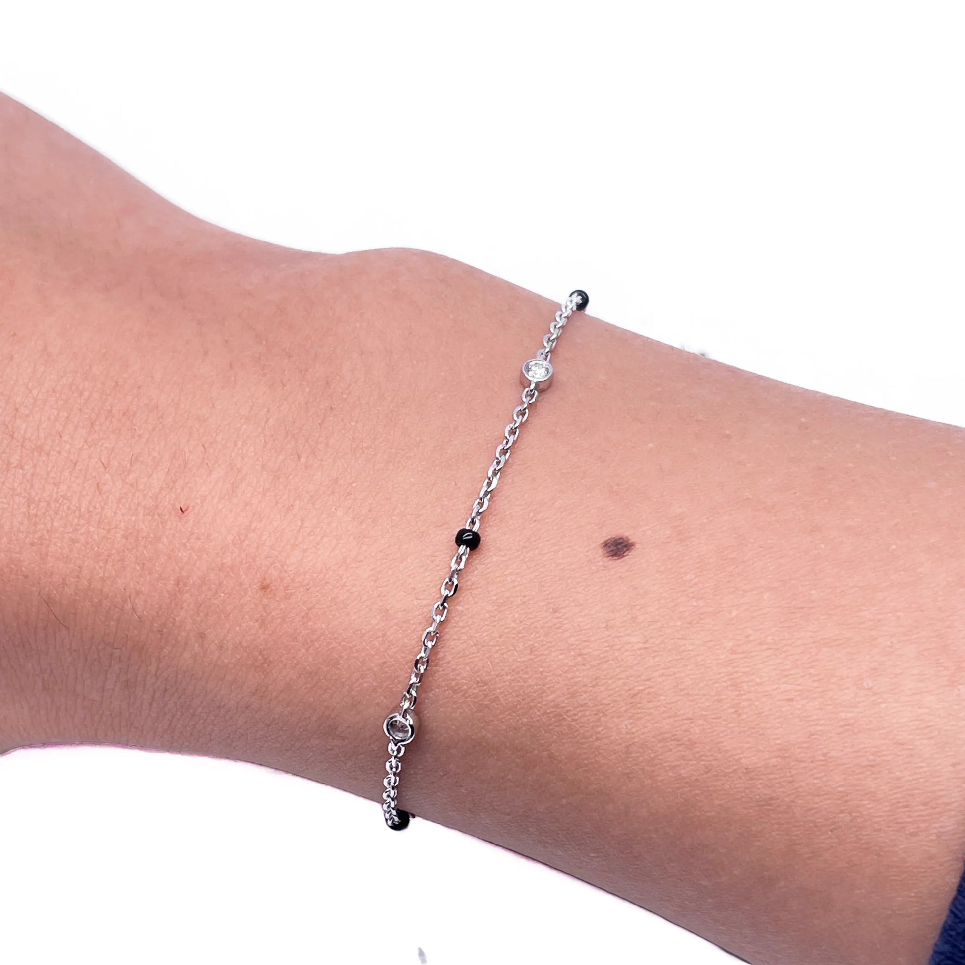 18ct White Gold Natural Diamond By Yard Mangalsutra Bracelet, 0.20ct 