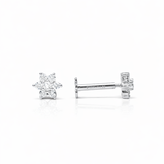 18ct White Gold Natural Diamond Floral Stud Earrings 0.18ct - 4.5mm Width 