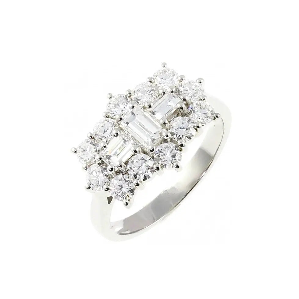 18ct White Gold Natural Diamond Round & Baguette Cluster Ring 0.50ct GVS  Diamond Ring