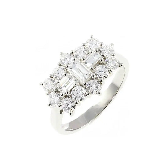 18ct White Gold Natural Diamond Round & Baguette Cluster Ring 0.50ct GVS  Diamond Ring