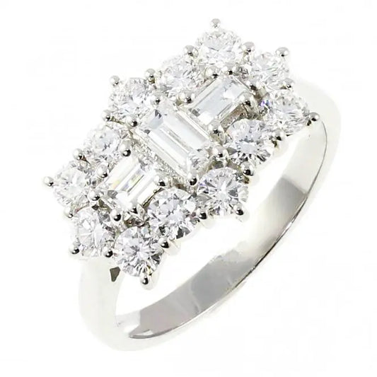 18ct White Gold Natural Diamond Round & Baguette Cluster Ring 1.00 carat GVS  Diamond Ring