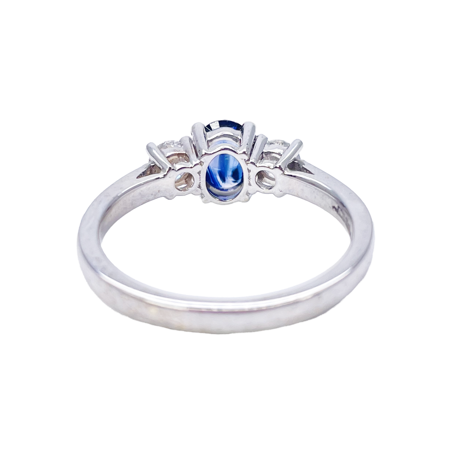 18ct White Gold Natural Oval Blue Sapphire & Round Diamond Trilogy Ring  Diamond Ring