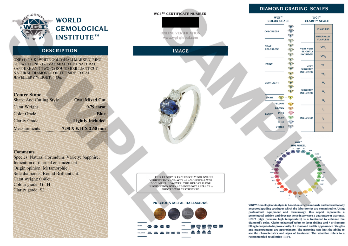 18ct White Gold Natural Oval Blue Sapphire & Round Diamond Trilogy Ring  Diamond Ring