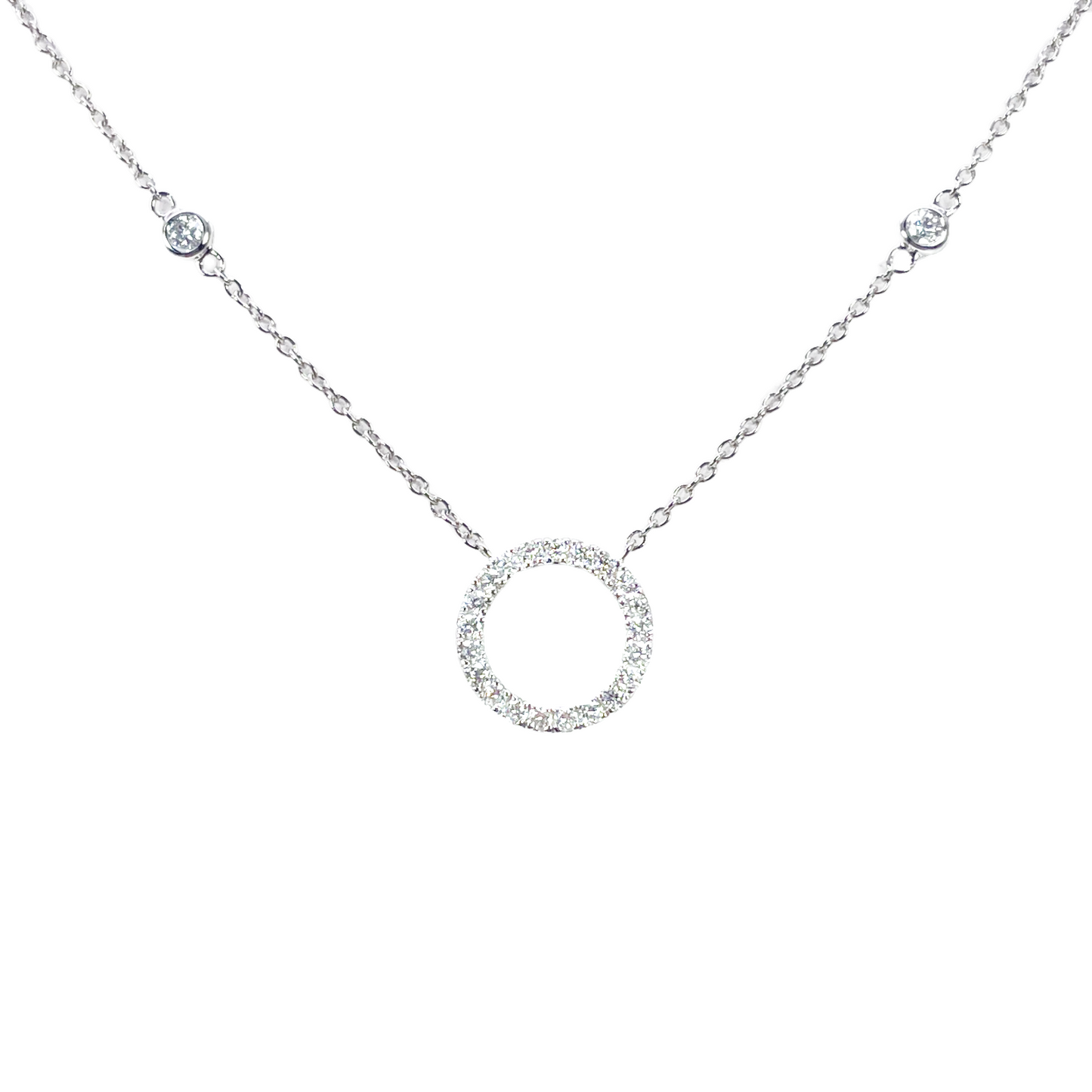 18ct White Gold Natural Round Diamond 0.20ct Circle of Life Necklace 17 Inches 