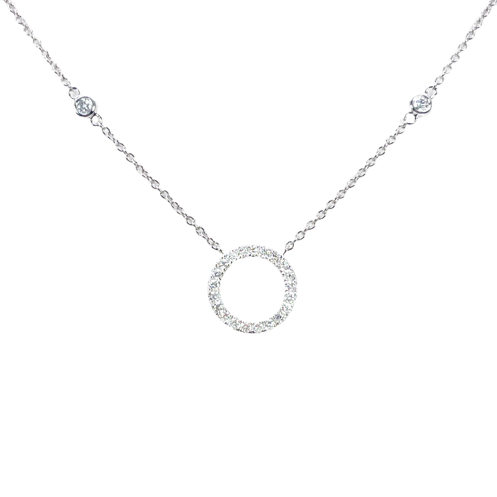 18ct White Gold Natural Round Diamond 0.20ct Circle of Life Necklace 17 Inches 