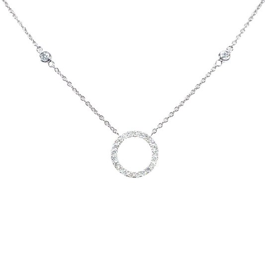 18ct White Gold Natural Round Diamond 0.20ct Circle of Life Necklace 17 Inches 