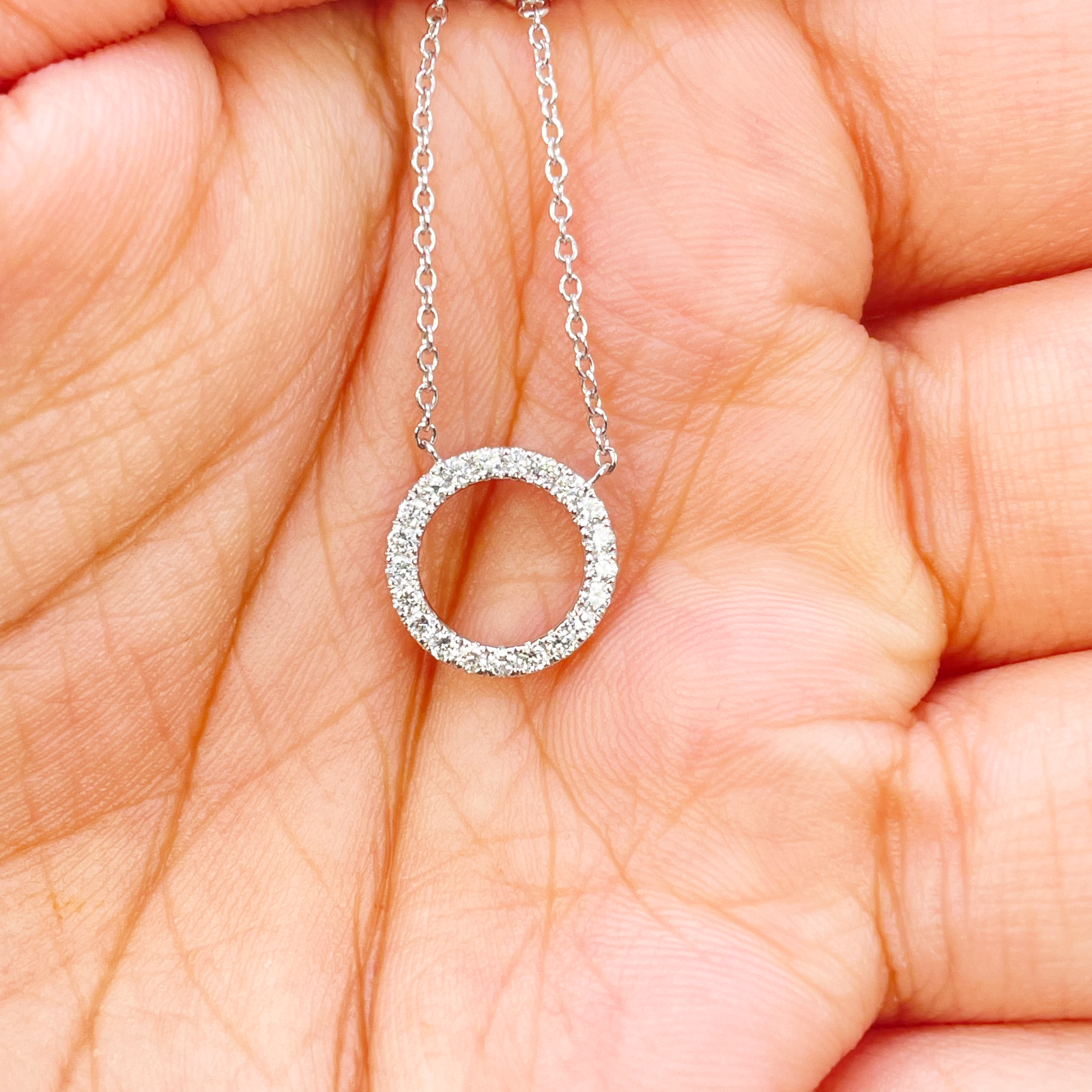 18ct White Gold Natural Round Diamond 0.20ct Circle of Life Necklace 17 Inches 