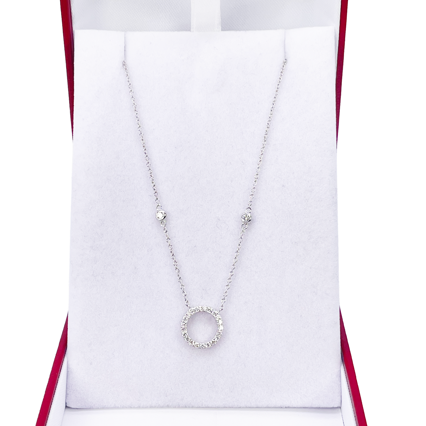 18ct White Gold Natural Round Diamond 0.20ct Circle of Life Necklace 17 Inches 