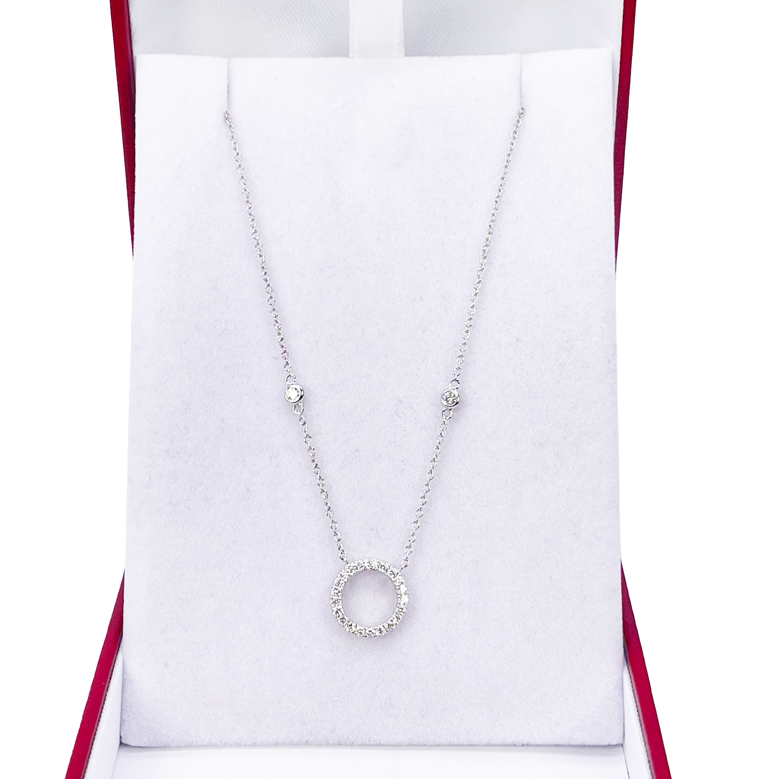 18ct White Gold Natural Round Diamond 0.20ct Circle of Life Necklace 17 Inches 