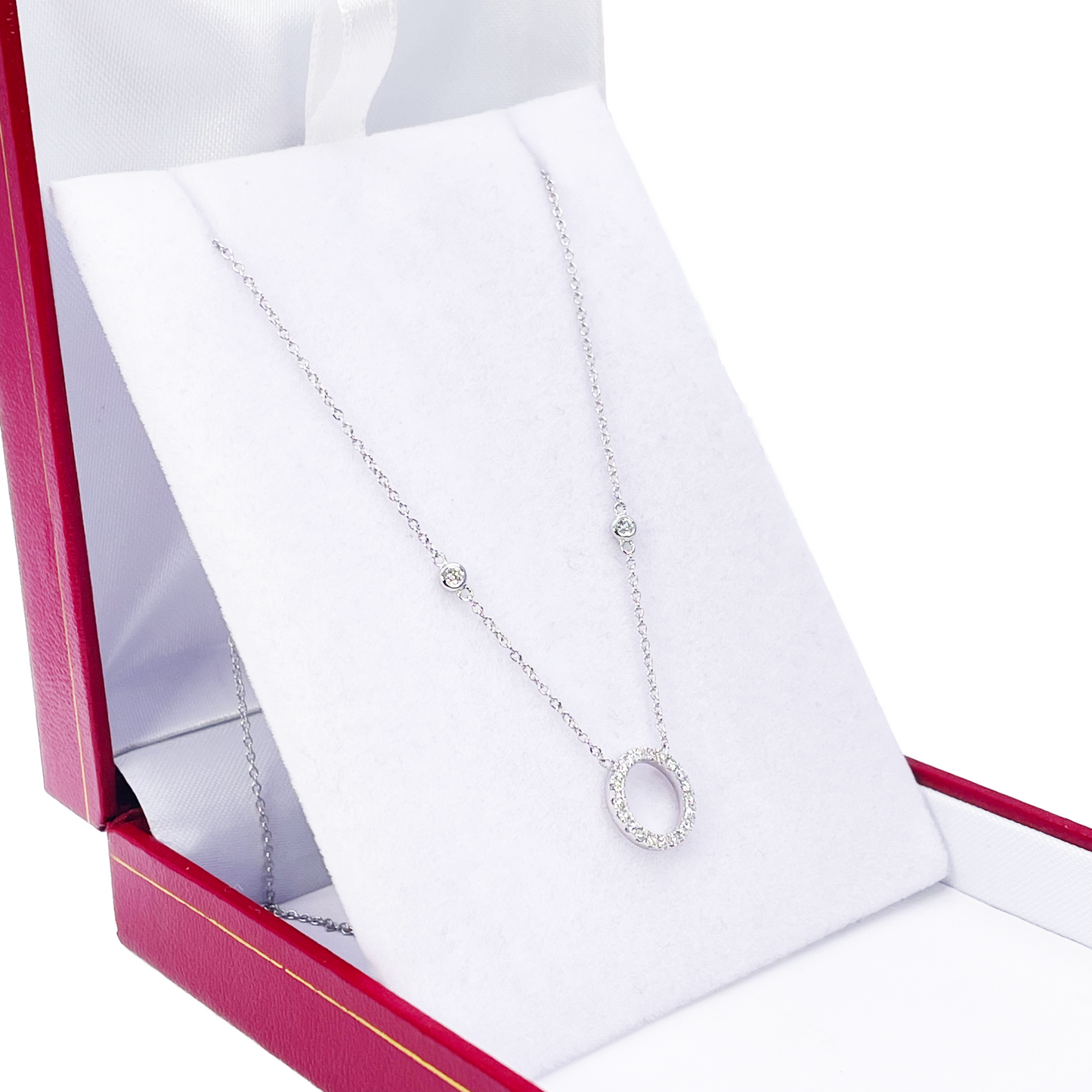 18ct White Gold Natural Round Diamond 0.20ct Circle of Life Necklace 17 Inches 