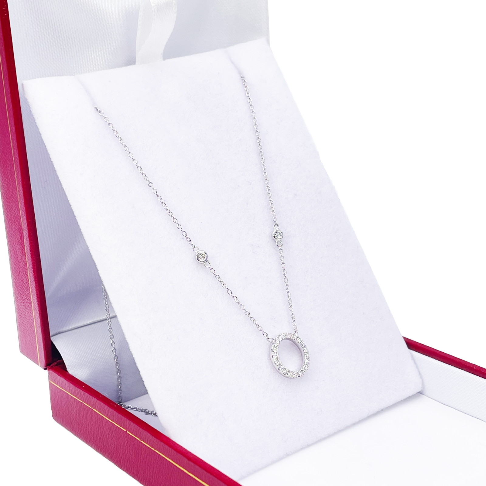 18ct White Gold Natural Round Diamond 0.20ct Circle of Life Necklace 17 Inches 