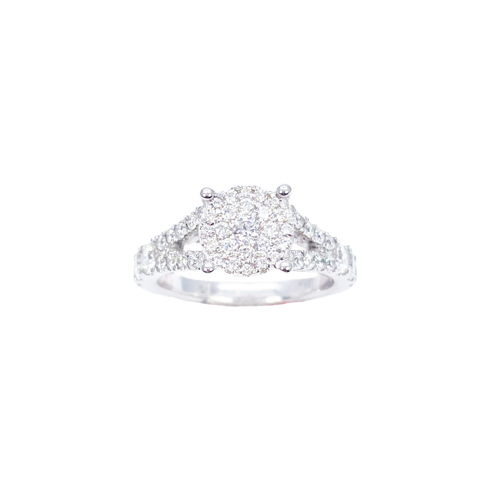 18ct White Gold Natural Round Diamond Cluster Split Shank Ring 1.00ct  Diamond Ring