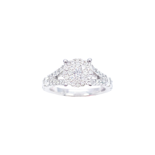 18ct White Gold Natural Round Diamond Cluster Split Shank Ring 1.00ct  Diamond Ring