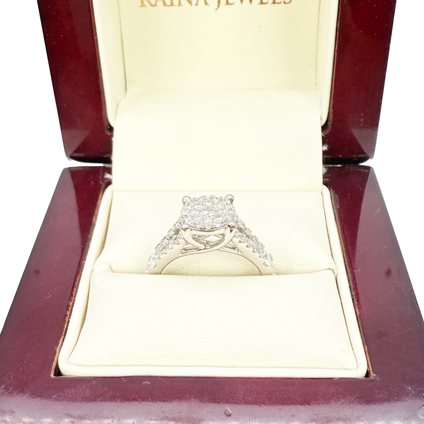 18ct White Gold Natural Round Diamond Cluster Split Shank Ring 1.00ct  Diamond Ring