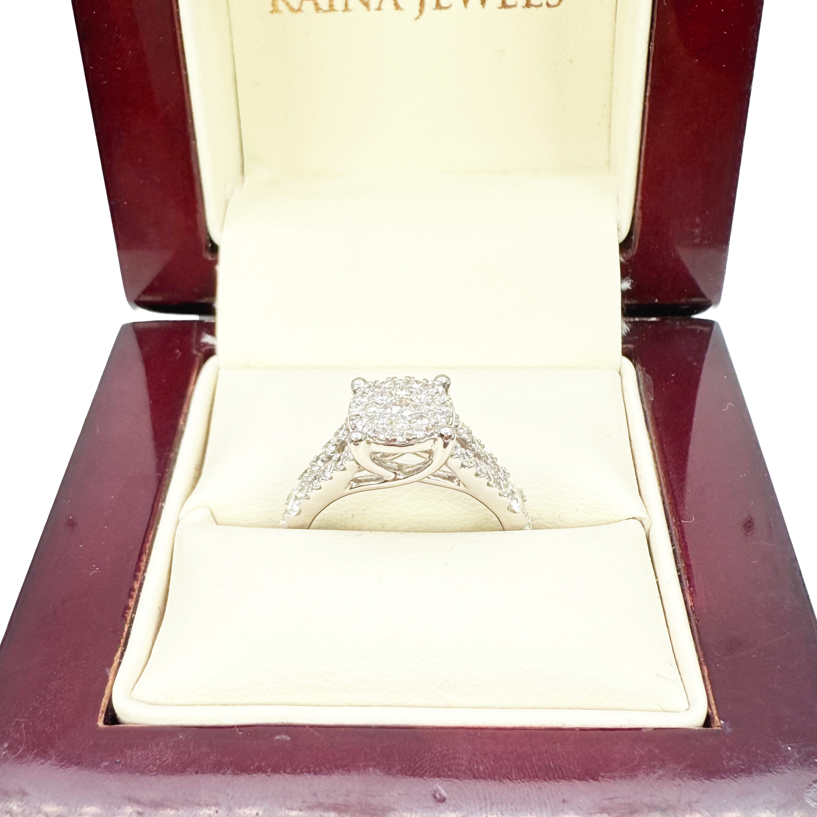 18ct White Gold Natural Round Diamond Cluster Split Shank Ring 1.00ct  Diamond Ring