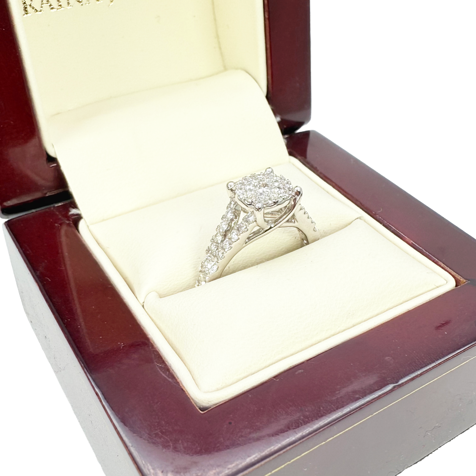 18ct White Gold Natural Round Diamond Cluster Split Shank Ring 1.00ct  Diamond Ring