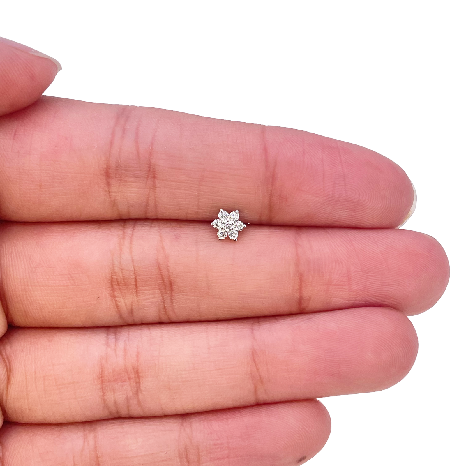 18ct White Gold Natural Round Diamond Flower Nose Stud 0.09ct 