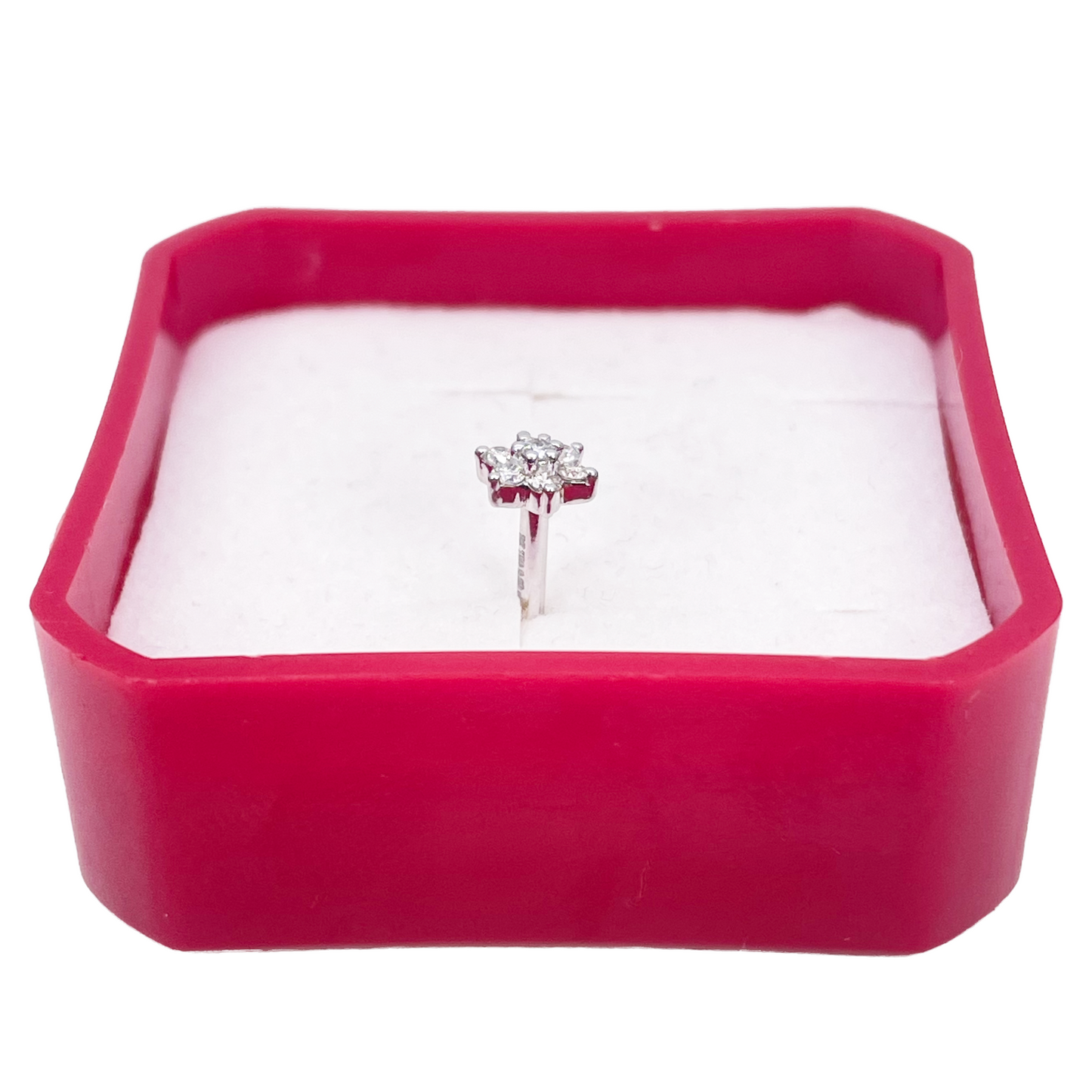 18ct White Gold Natural Round Diamond Flower Nose Stud 0.09ct 