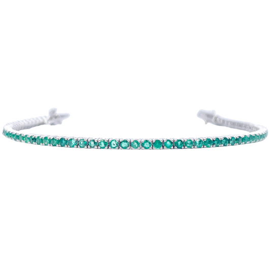 18ct White Gold Natural Round Emerald Tennis Bracelet 2.90ct 7 Inches Length  Diamond Bracelets