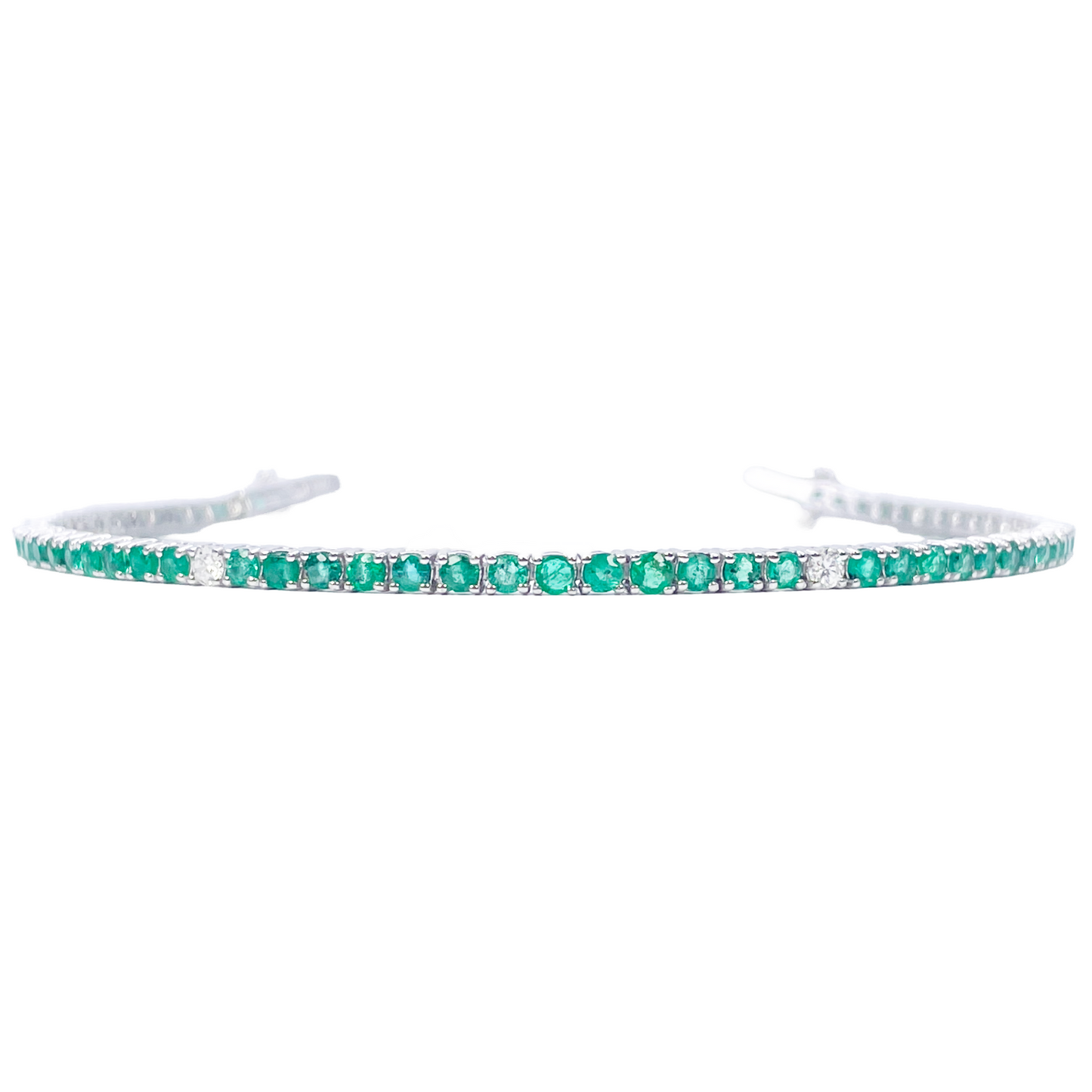 18ct White Gold Natural Round Emerald & Diamond Tennis Bracelet 3.00ct 7 Inches  Diamond Bracelets