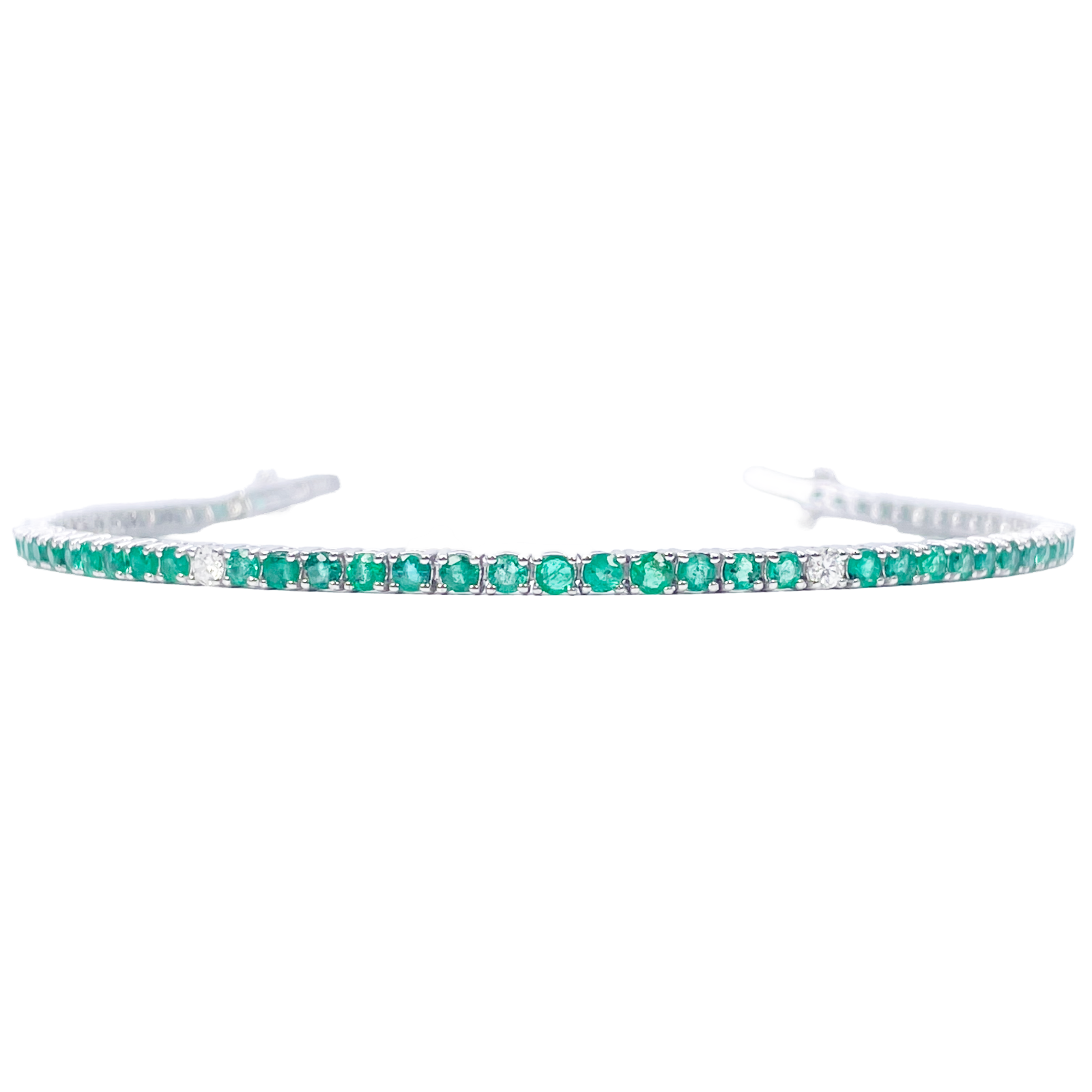 18ct White Gold Natural Round Emerald & Diamond Tennis Bracelet 3.00ct 7 Inches  Diamond Bracelets