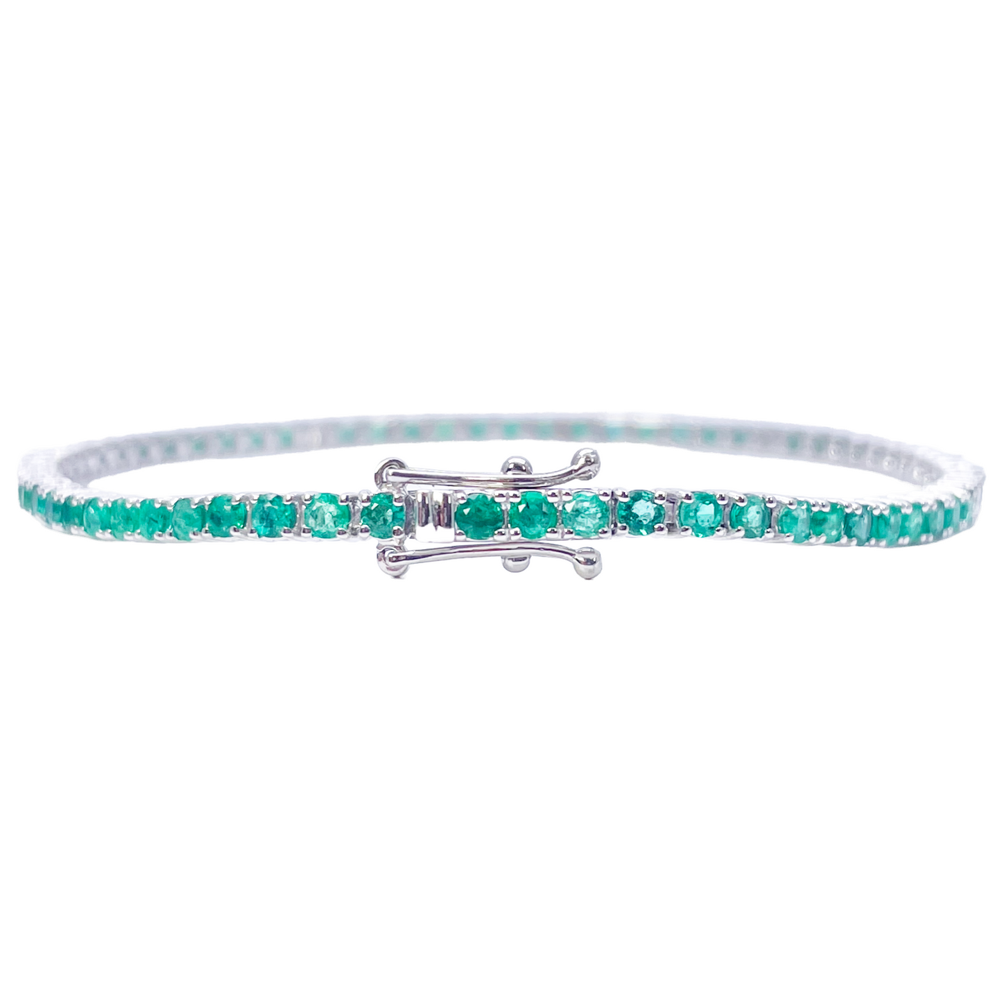 18ct White Gold Natural Round Emerald & Diamond Tennis Bracelet 3.00ct 7 Inches  Diamond Bracelets