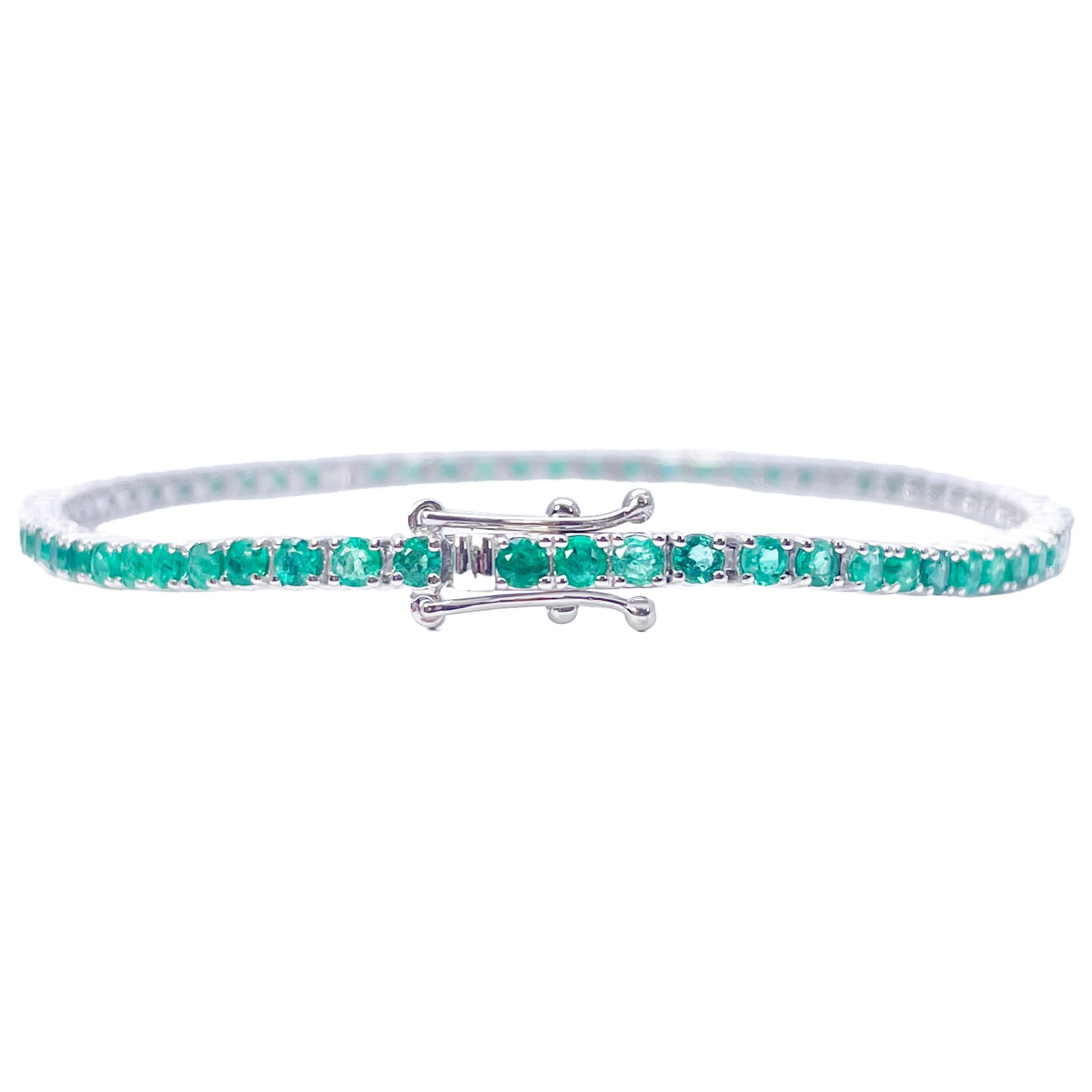 18ct White Gold Natural Round Emerald & Diamond Tennis Bracelet 3.00ct 7 Inches  Diamond Bracelets