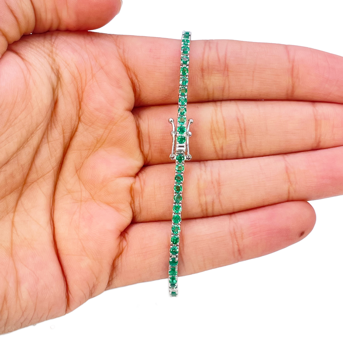 18ct White Gold Natural Round Emerald & Diamond Tennis Bracelet 3.00ct 7 Inches  Diamond Bracelets