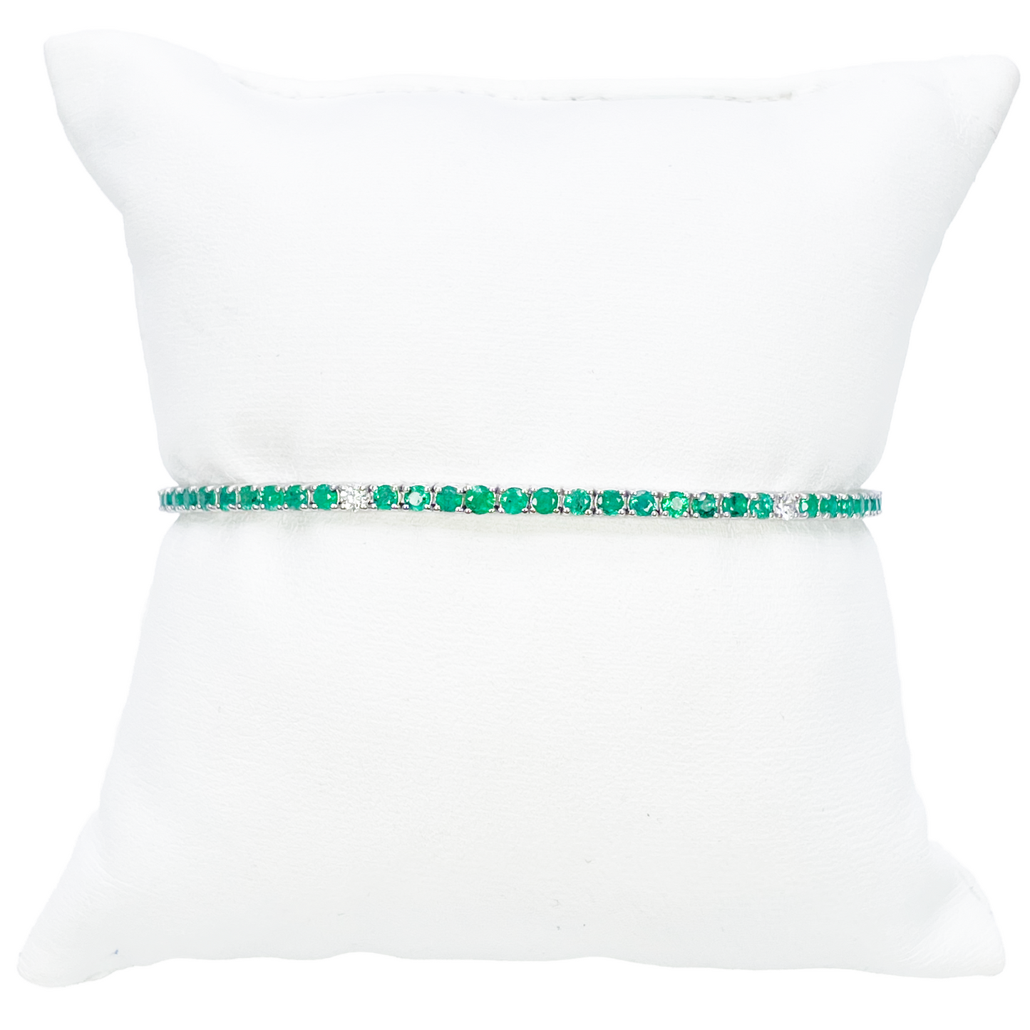 18ct White Gold Natural Round Emerald & Diamond Tennis Bracelet 3.00ct 7 Inches  Diamond Bracelets