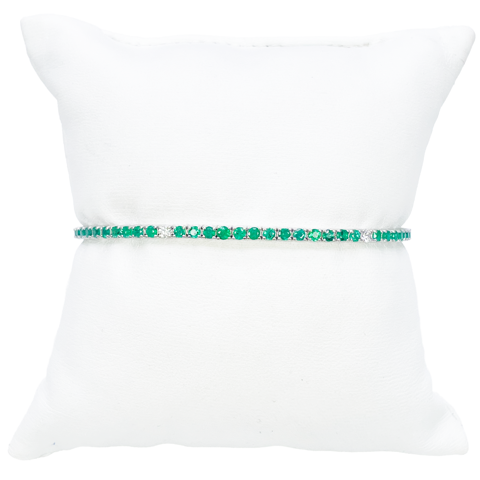 18ct White Gold Natural Round Emerald & Diamond Tennis Bracelet 3.00ct 7 Inches  Diamond Bracelets