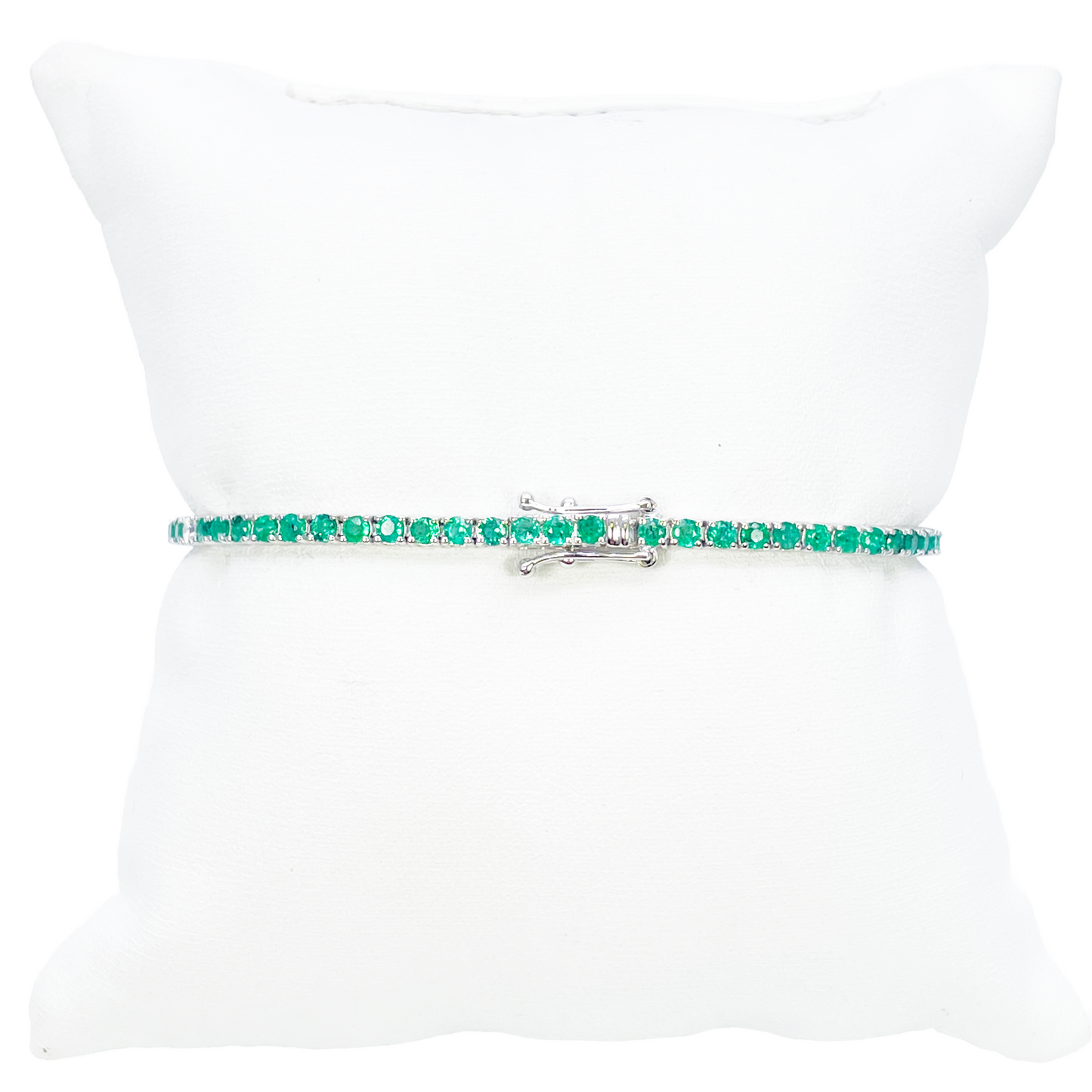 18ct White Gold Natural Round Emerald & Diamond Tennis Bracelet 3.00ct 7 Inches  Diamond Bracelets