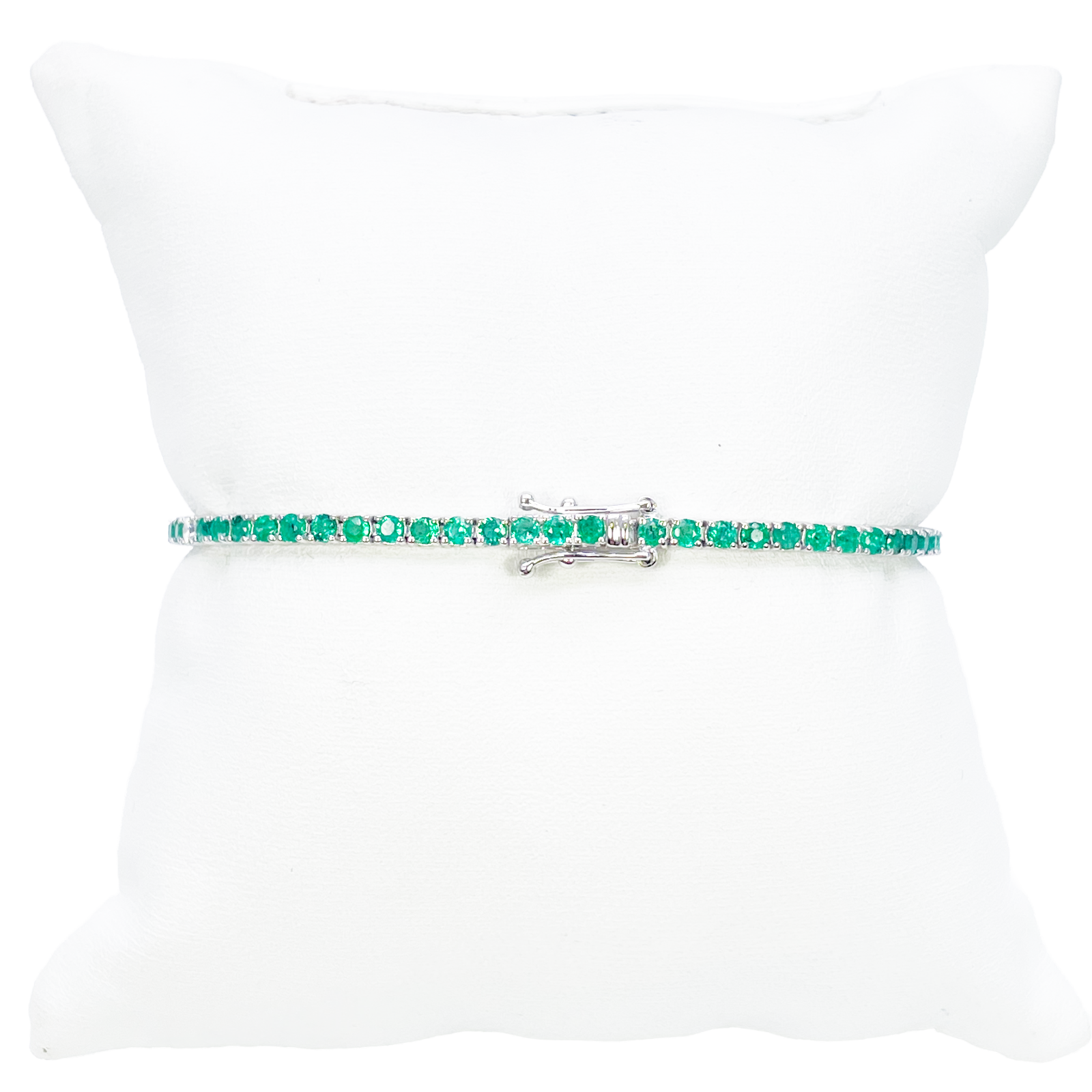 18ct White Gold Natural Round Emerald & Diamond Tennis Bracelet 3.00ct 7 Inches  Diamond Bracelets