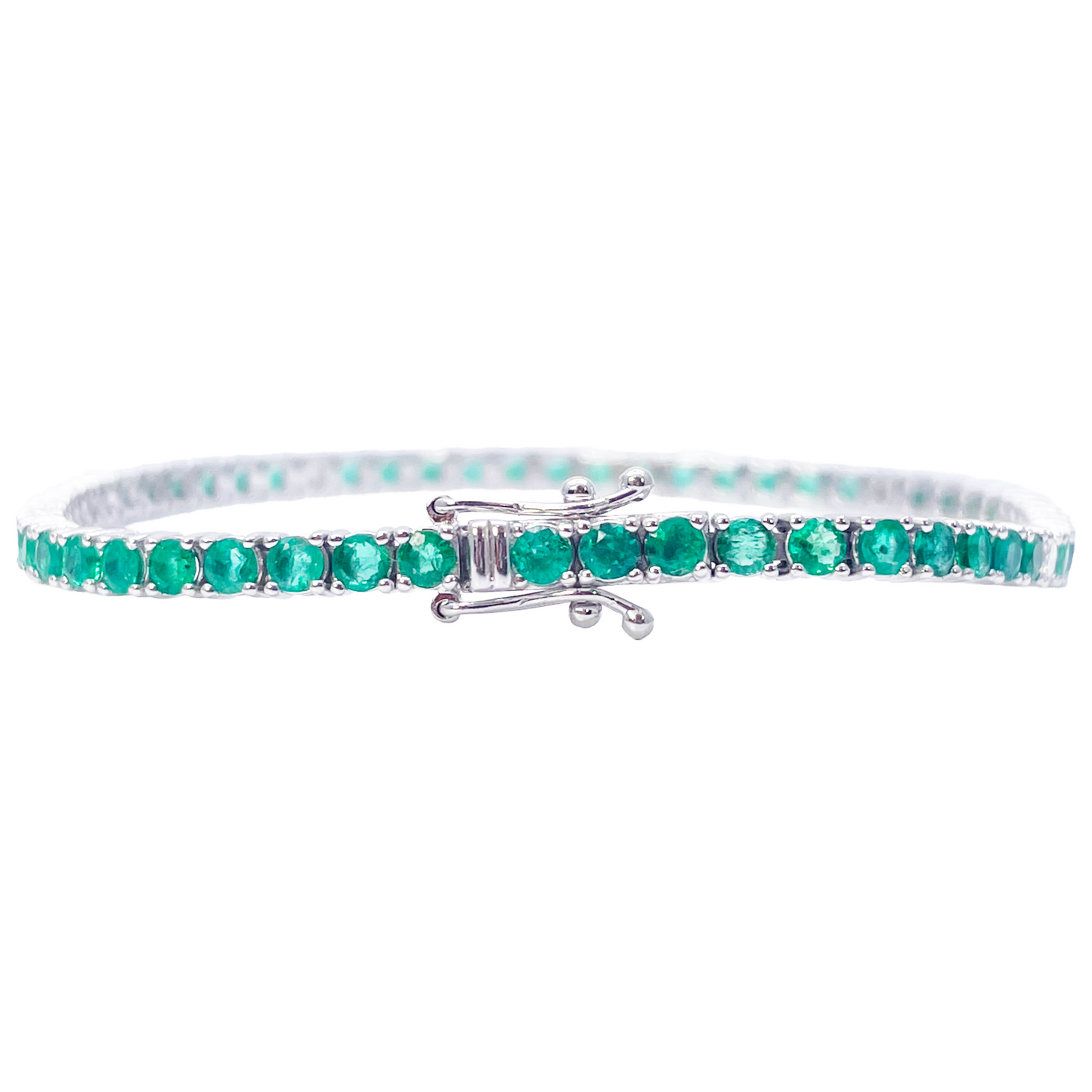 18ct White Gold Natural Round Emerald & Diamond Tennis Bracelet 4.15ct 7 Inches  Diamond Bracelets