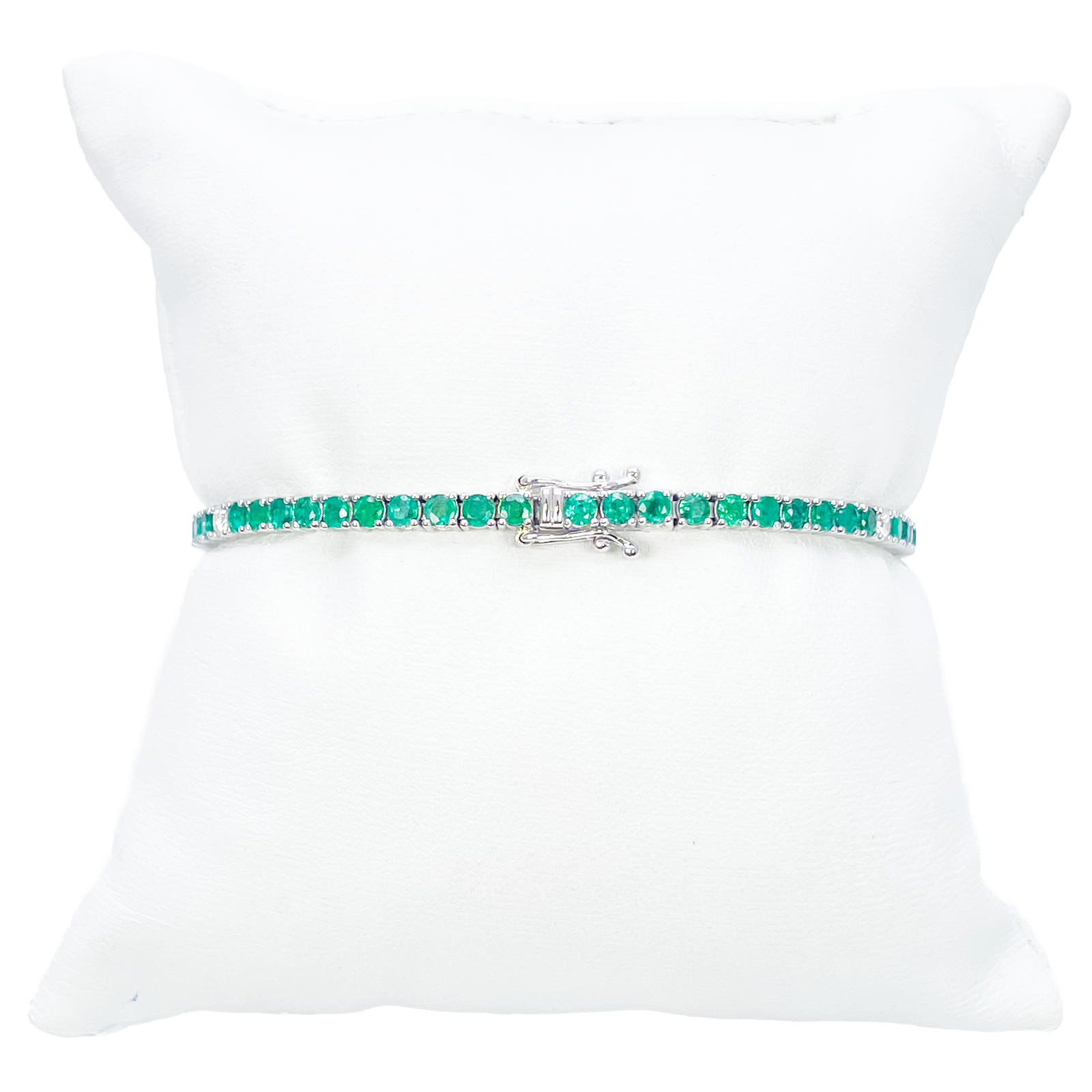 18ct White Gold Natural Round Emerald & Diamond Tennis Bracelet 4.15ct 7 Inches  Diamond Bracelets