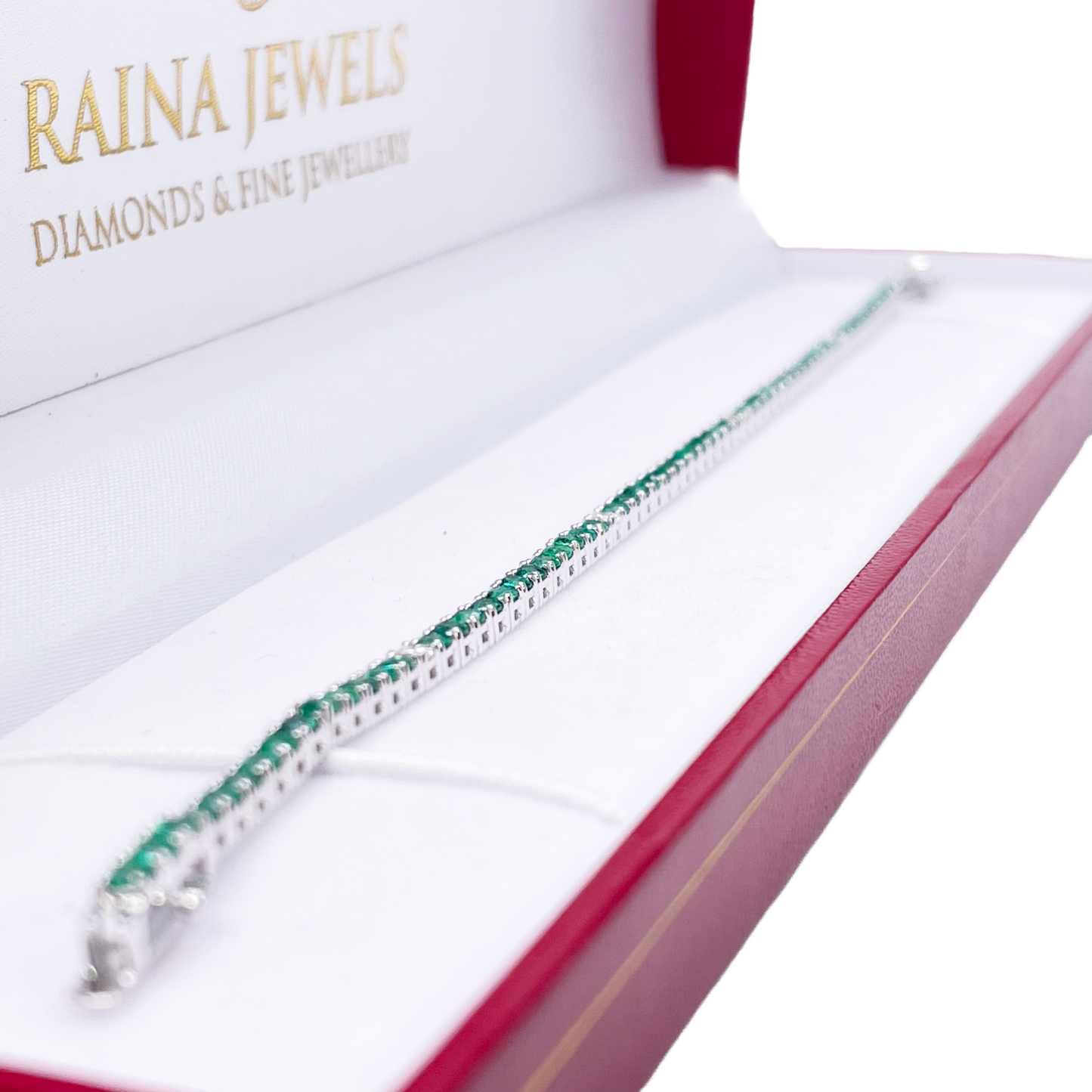 18ct White Gold Natural Round Emerald & Diamond Tennis Bracelet 4.15ct 7 Inches  Diamond Bracelets