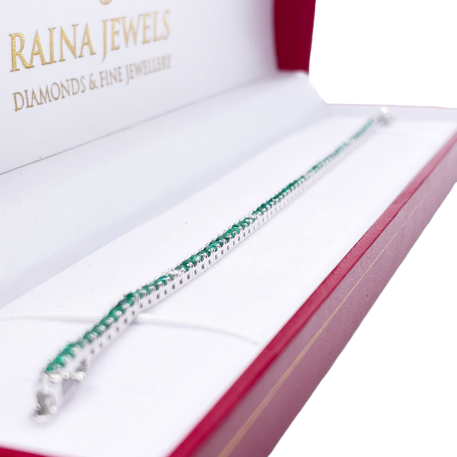 18ct White Gold Natural Round Emerald & Diamond Tennis Bracelet 4.15ct 7 Inches  Diamond Bracelets