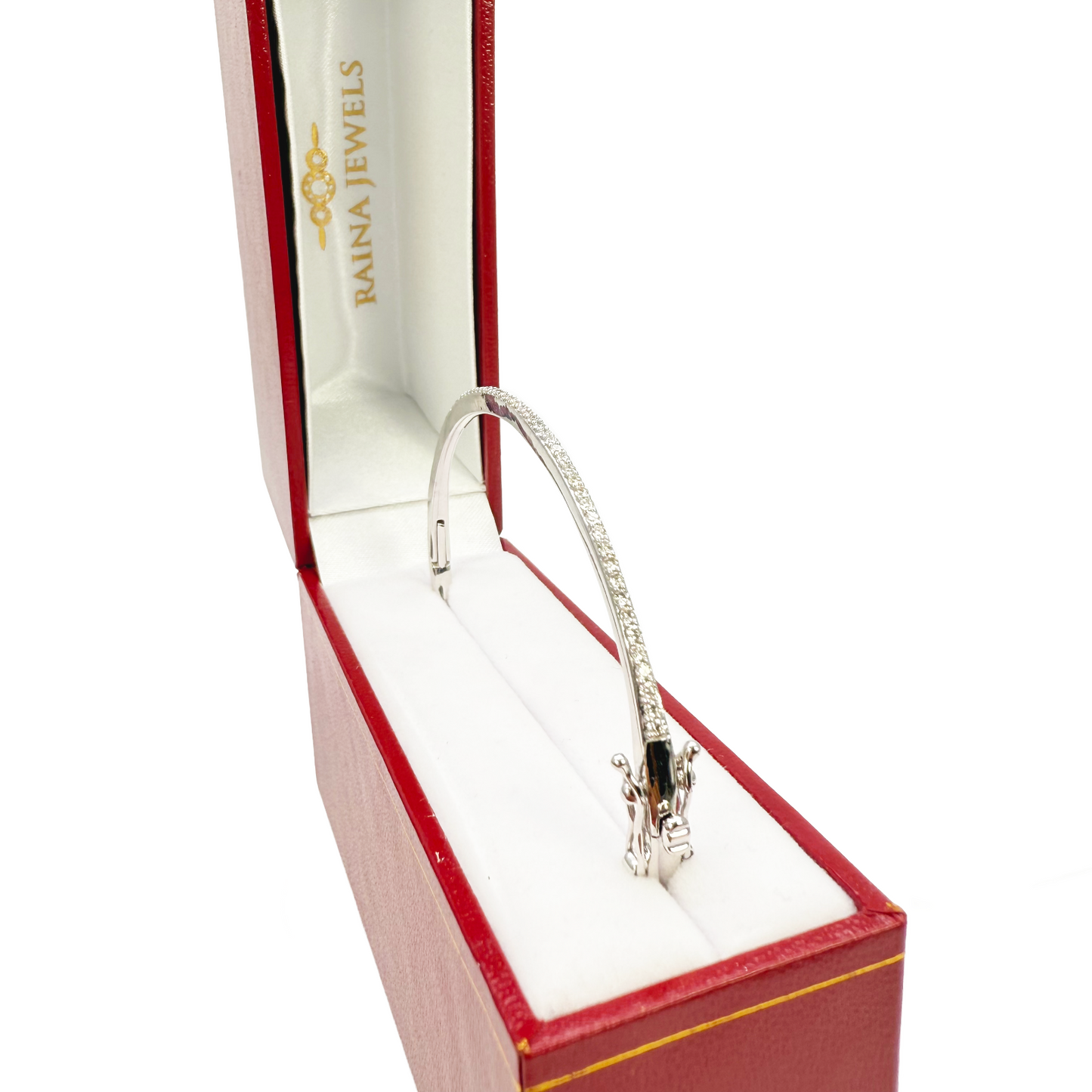 18ct White Gold Natural Round Pave Diamond High-Polished Oval Bangle 0.50ct  Diamond Bracelets