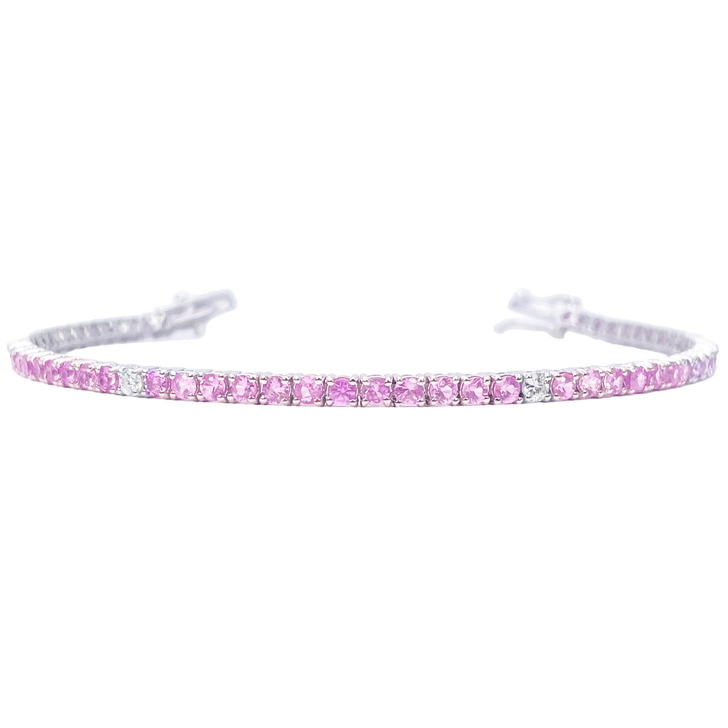 18ct White Gold Natural Round Pink Sapphire & Diamond Tennis Bracelet 4.35ct  Diamond Bracelets