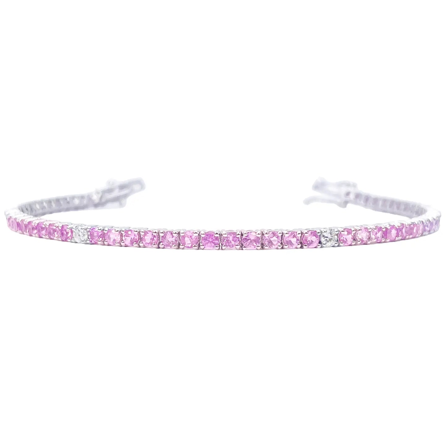 18ct White Gold Natural Round Pink Sapphire & Diamond Tennis Bracelet 4.35ct  Diamond Bracelets