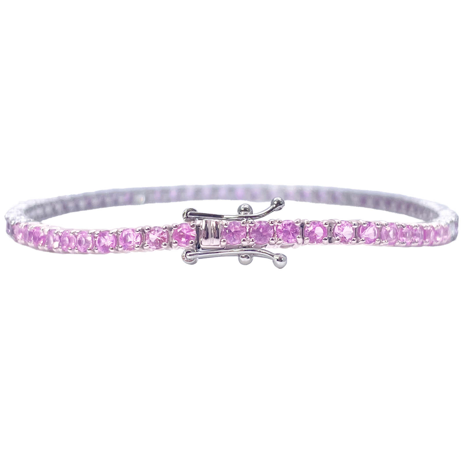 18ct White Gold Natural Round Pink Sapphire & Diamond Tennis Bracelet 4.35ct  Diamond Bracelets