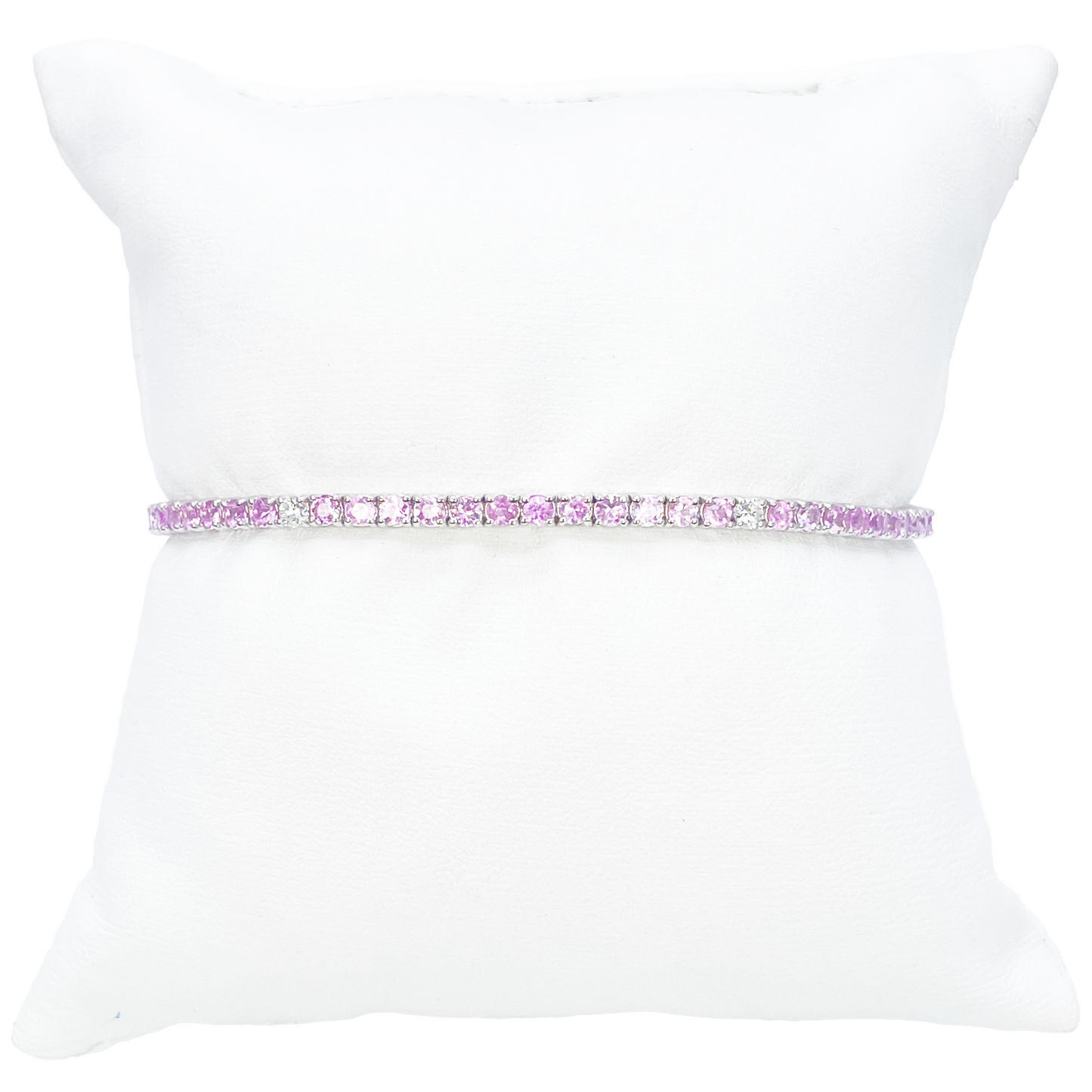 18ct White Gold Natural Round Pink Sapphire & Diamond Tennis Bracelet 4.35ct  Diamond Bracelets