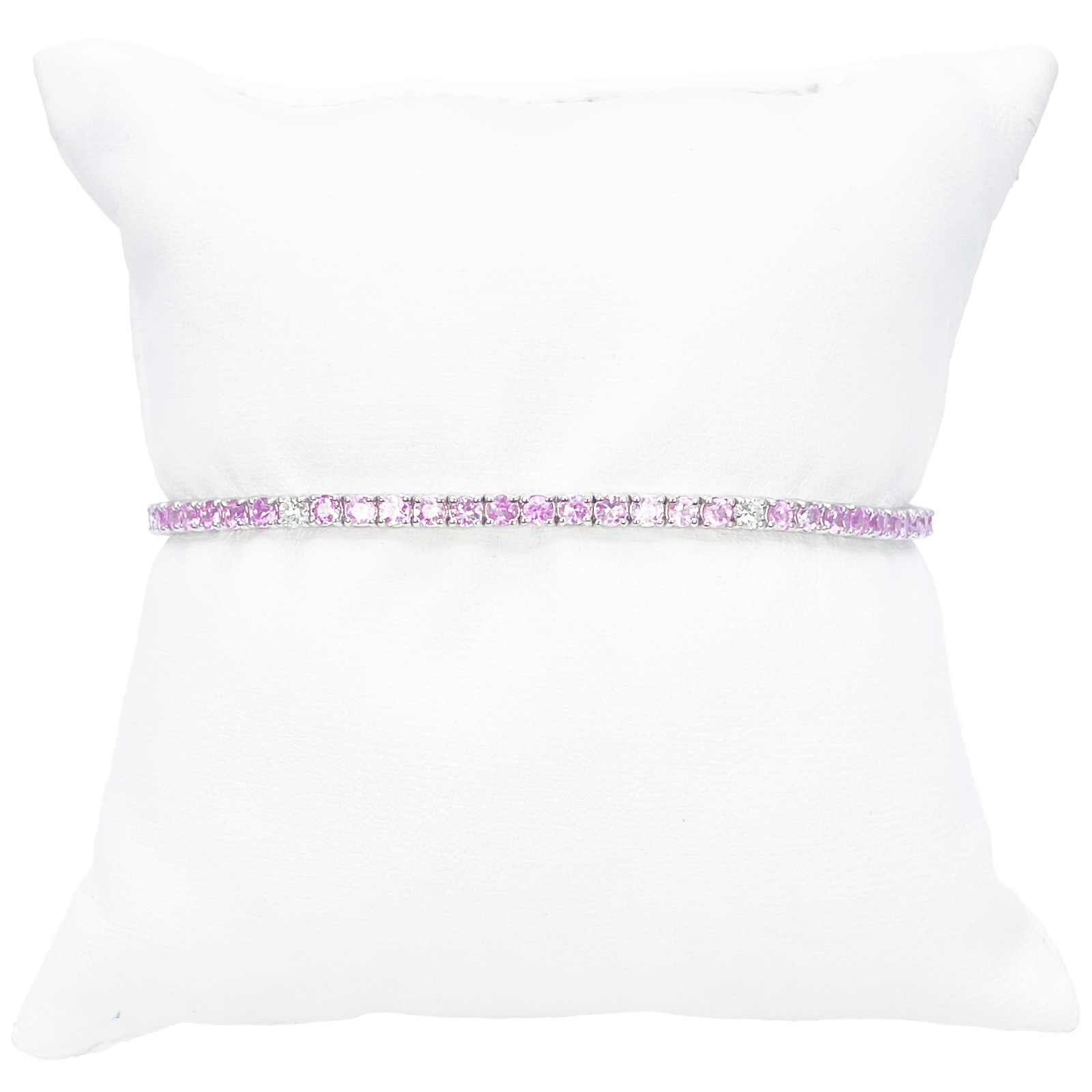 18ct White Gold Natural Round Pink Sapphire & Diamond Tennis Bracelet 4.35ct  Diamond Bracelets