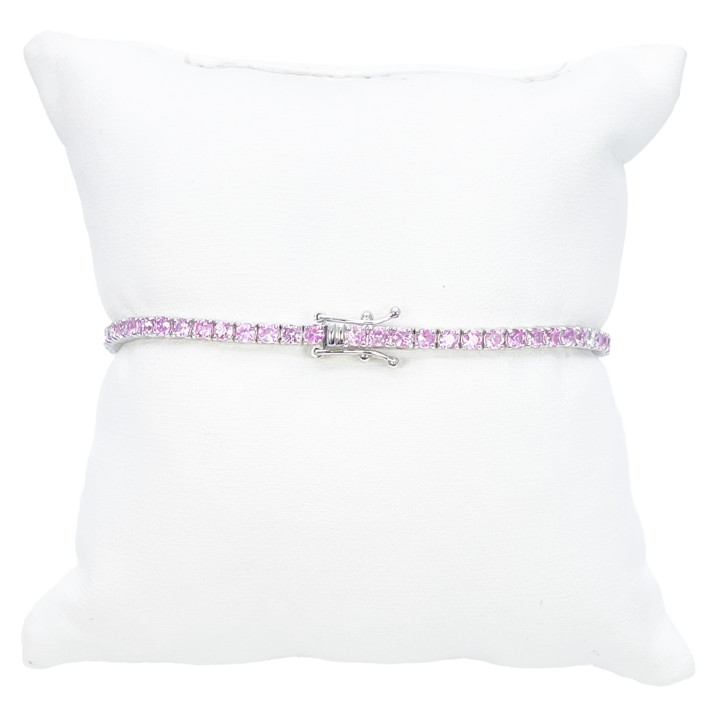 18ct White Gold Natural Round Pink Sapphire & Diamond Tennis Bracelet 4.35ct  Diamond Bracelets