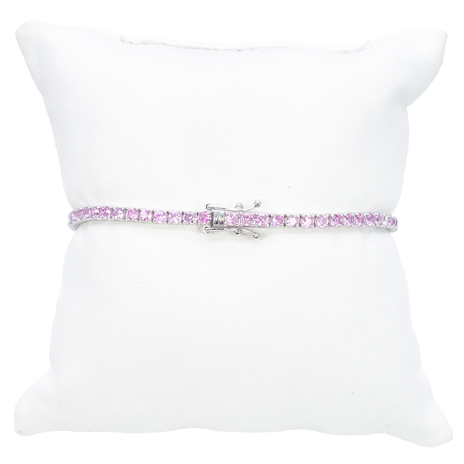 18ct White Gold Natural Round Pink Sapphire & Diamond Tennis Bracelet 4.35ct  Diamond Bracelets