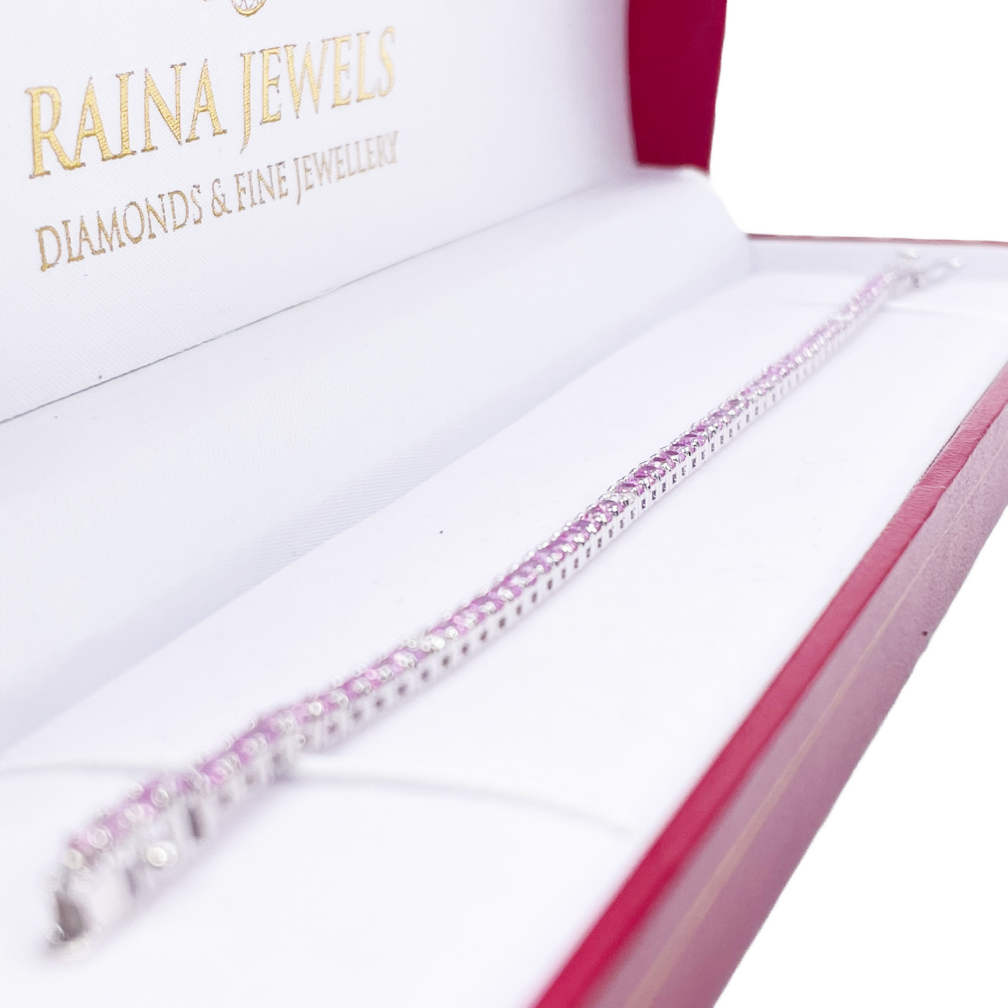 18ct White Gold Natural Round Pink Sapphire & Diamond Tennis Bracelet 4.35ct  Diamond Bracelets
