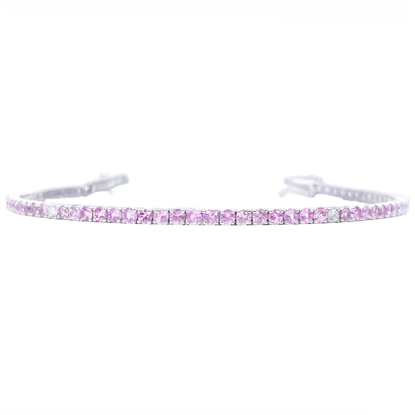18ct White Gold Natural Round Pink Sapphire & Diamond Tennis Bracelet 5.40ct  Diamond Bracelets