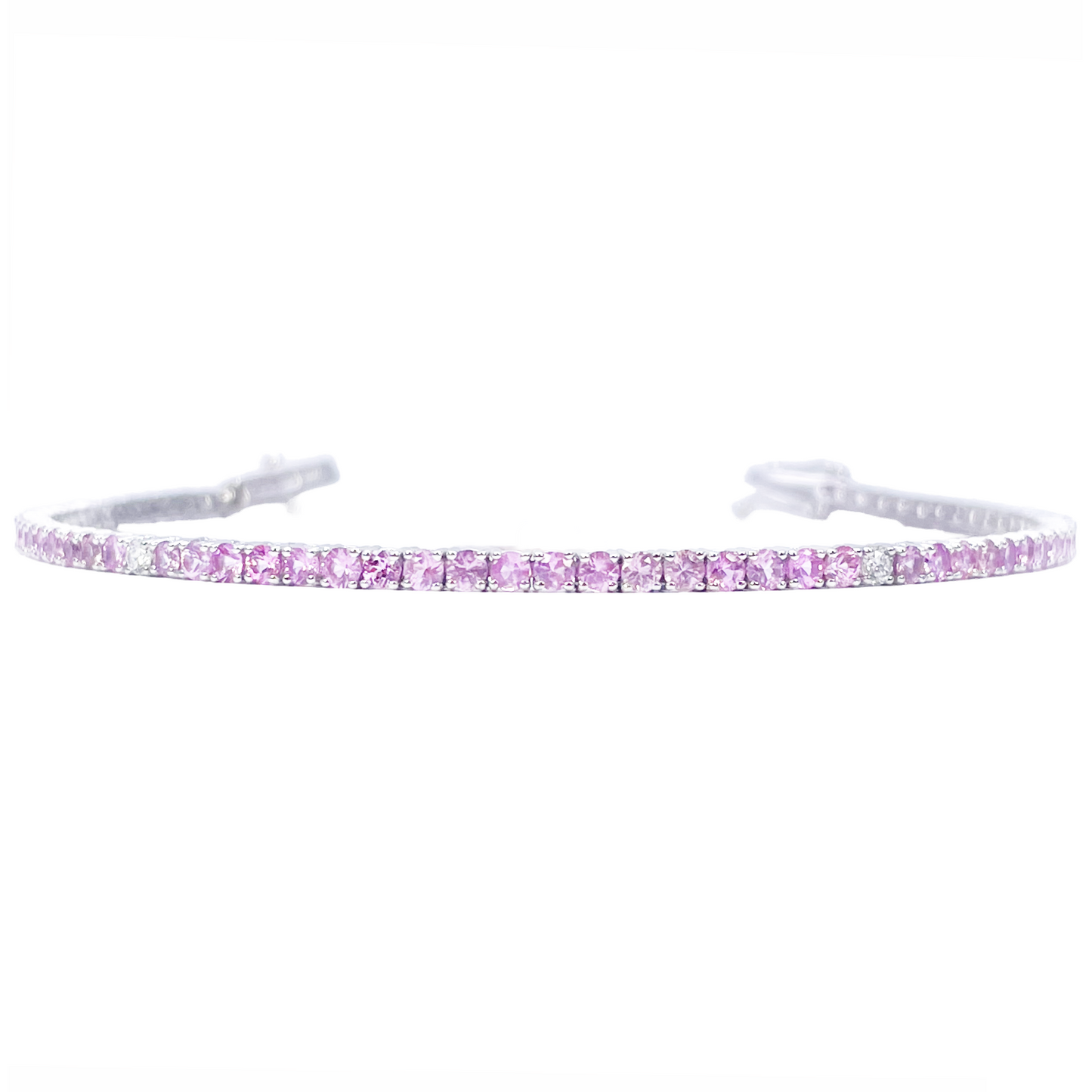 18ct White Gold Natural Round Pink Sapphire & Diamond Tennis Bracelet 5.40ct  Diamond Bracelets