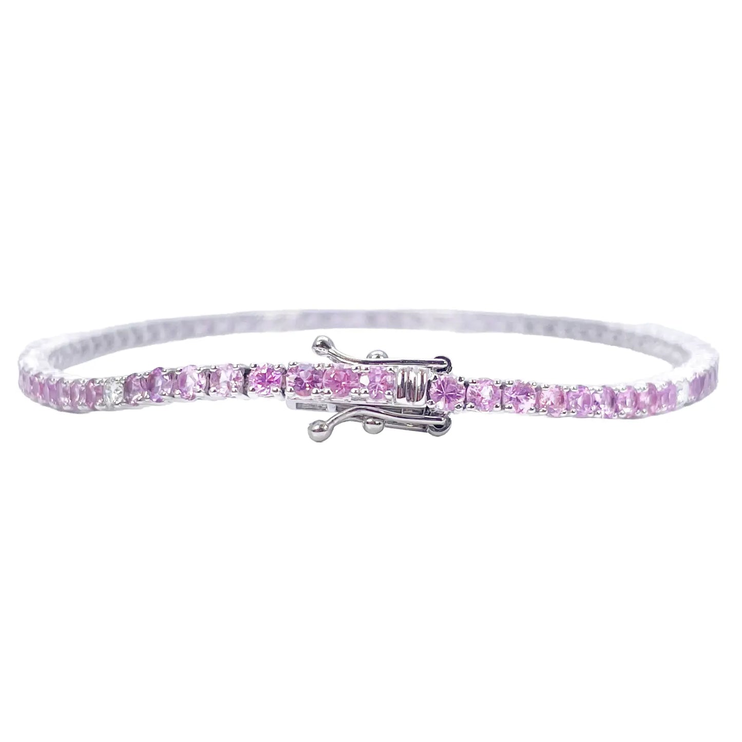18ct White Gold Natural Round Pink Sapphire & Diamond Tennis Bracelet 5.40ct  Diamond Bracelets