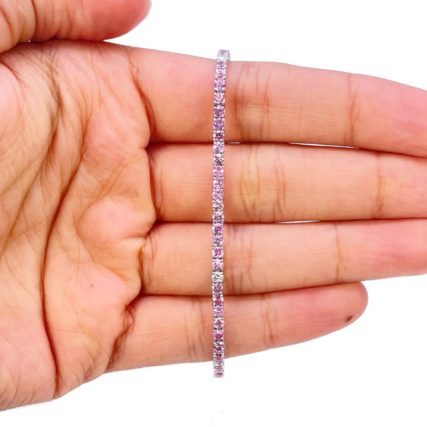 18ct White Gold Natural Round Pink Sapphire & Diamond Tennis Bracelet 5.40ct  Diamond Bracelets